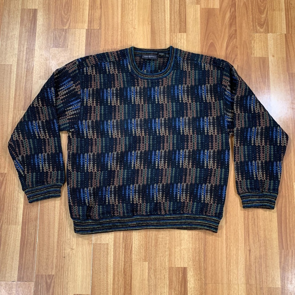 Jhane Barnes Sweater Mens Large Multicolor Abstract Art Pullover Cosby Dad